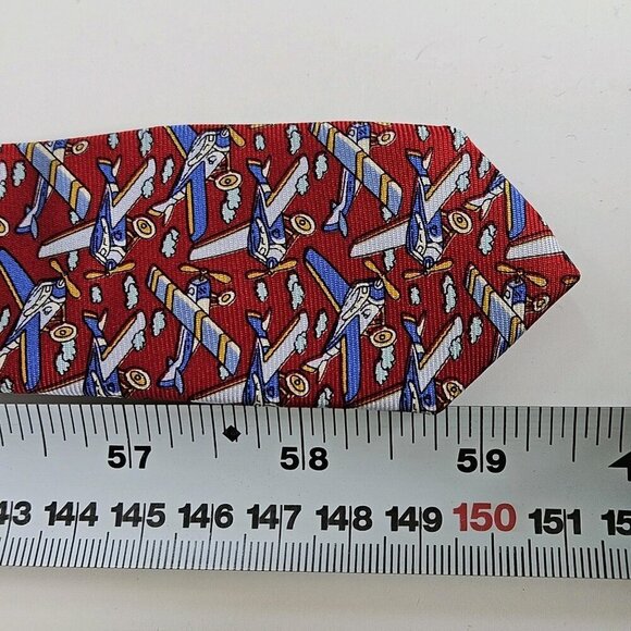 Beaufort Tie Rack Silk Tie Italy Red Multicolor Airplanes Clouds AOP W3.75 L59.5 - Picture 8 of 16